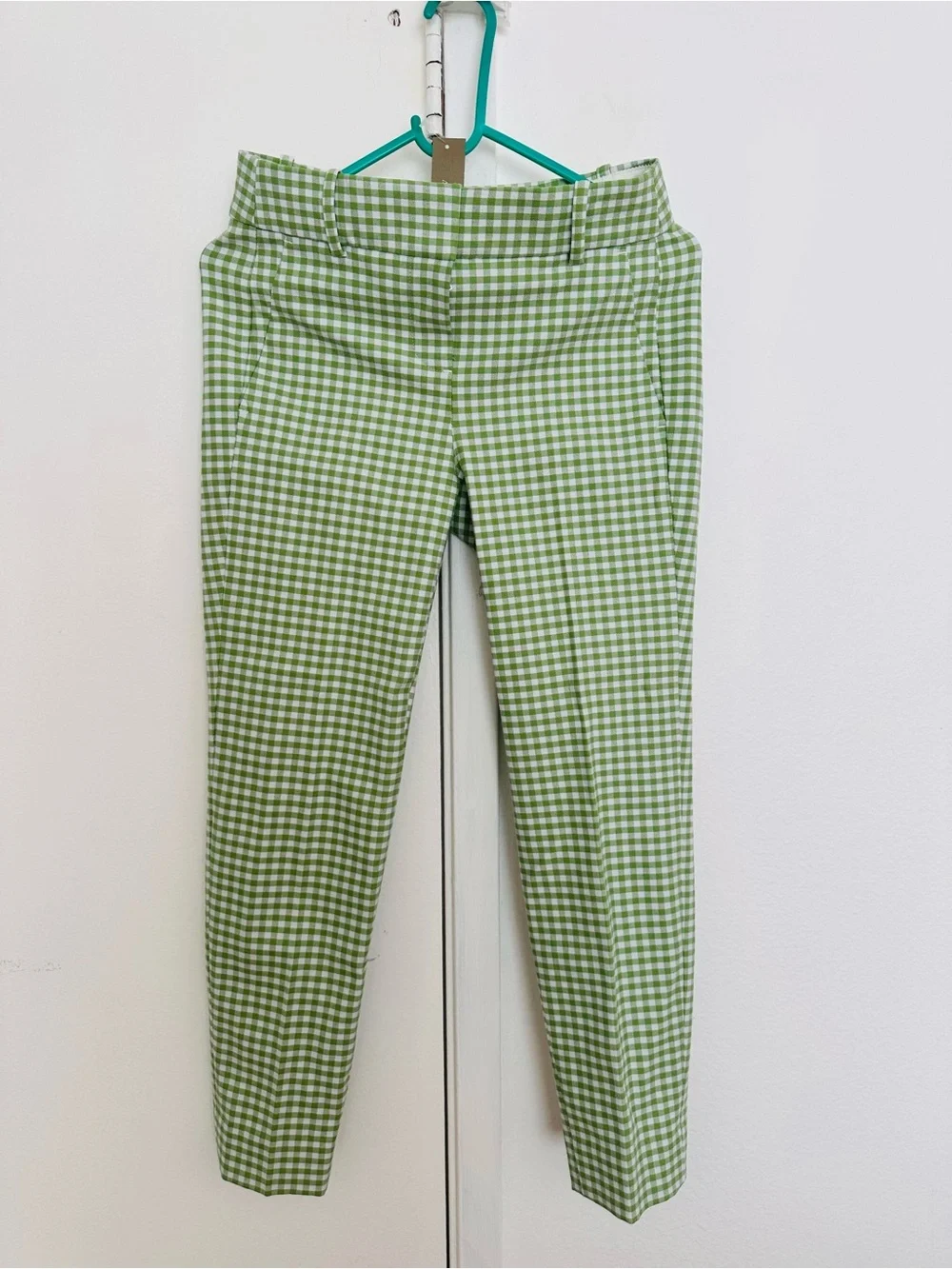 NWT J Crew Size 0 Green Gingham Check Cameron Pants Bi Stretch Cotton Cropped